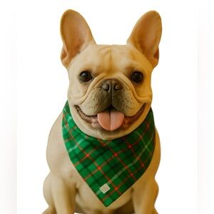 Lands' End Green Plaid Cotton Dog Bandana Scarf Size Medium Holiday Puppy New
